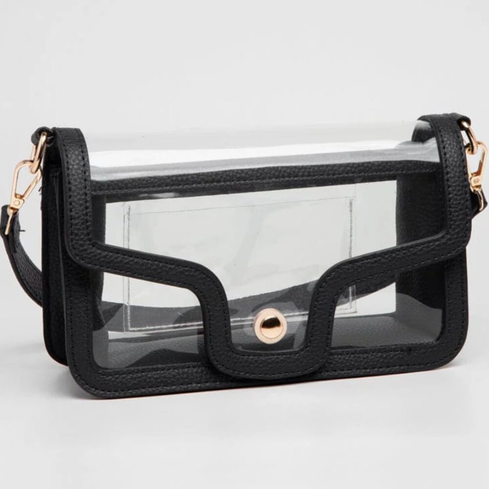 NWT Black Clear Gameday Shoulder Bag Stadium Approved Purse with Gold Hardware